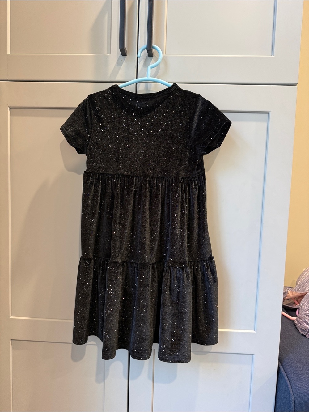 F&F Black Sparkle Tiered Short-Sleeve Dress